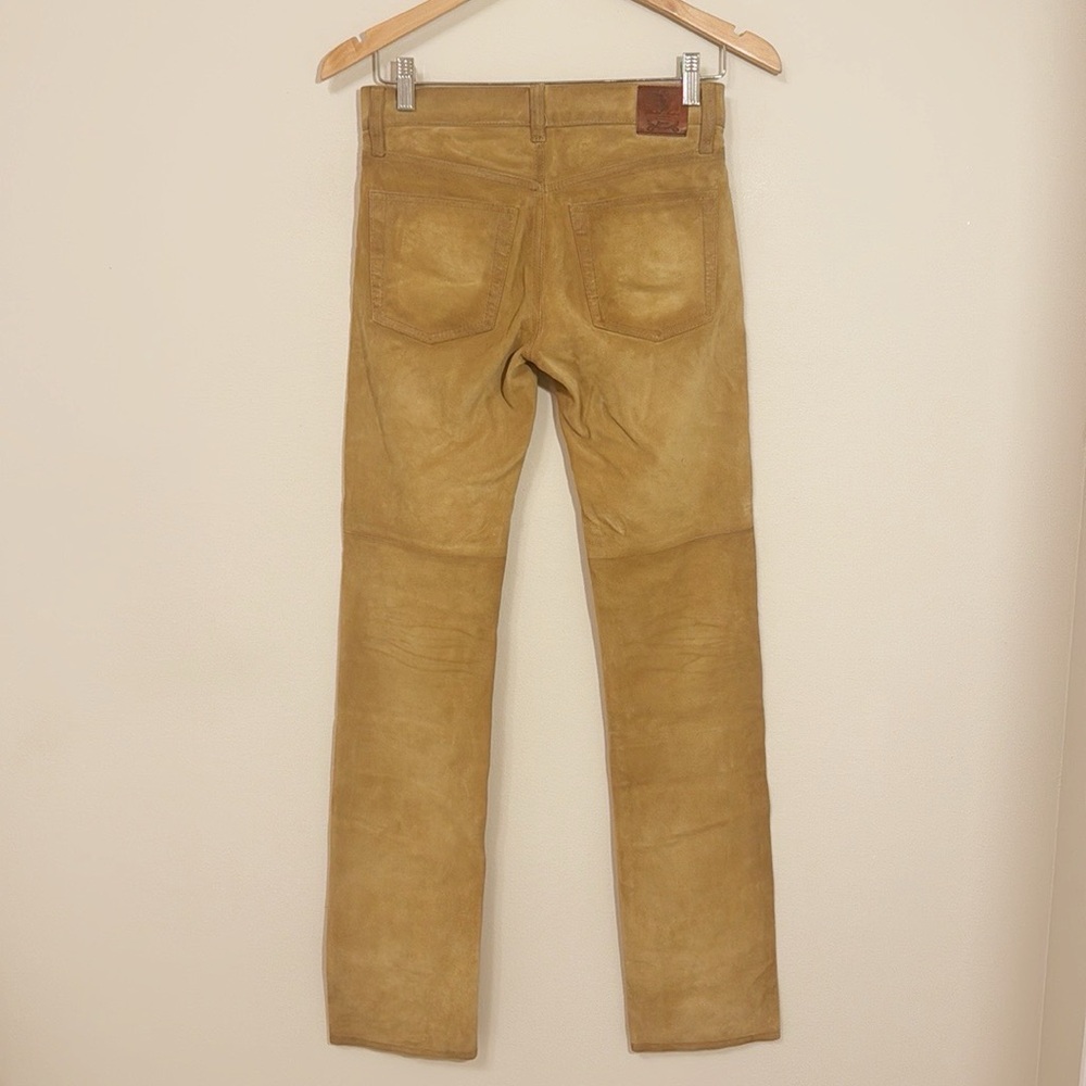 NEW RALPH LAUREN RL Cowboy Boot 100% Leather Pants Distressed Mustard Size 25 - Picture 5 of 8
